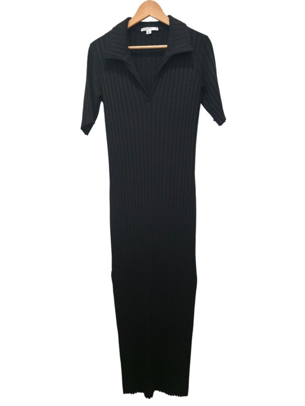 Anthropologie x Stateside Black Ribbed V-Neck Maxi Dress w/ Side Slits Sz M